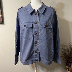 Christopher & Banks Jacket Blue Gray Denim Casual Button Down Pockets Womens XL